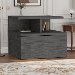 Sunvega Wall Mounted Floating Nightstand with Single Drawer and Two-Tier Shelf