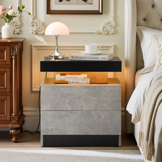 Sunvega Modern LED Nightstand with 2 Drawers Adjustable Lights for Bedroom Living Room