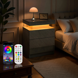 Sunvega Modern LED Nightstand with 2 Drawers Adjustable Lights for Bedroom Living Room