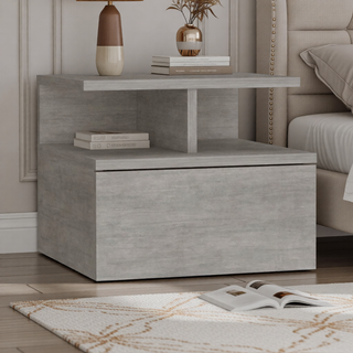 Sunvega Wall Mounted Floating Nightstand with Single Drawer and Two-Tier Shelf