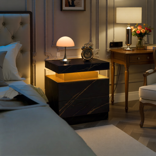 Sunvega Modern LED Nightstand with 2 Drawers Adjustable Lights for Bedroom Living Room