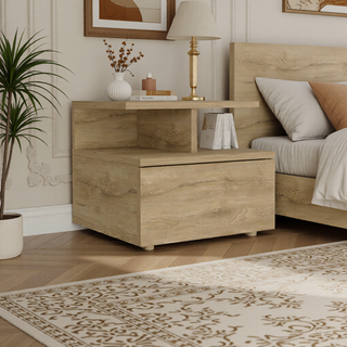 Sunvega Wall Mounted Floating Nightstand with Single Drawer and Two-Tier Shelf