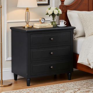 Sunvega Pine Wood Nightstand with 3 Spacious Drawers and Smooth Gliding Rails
