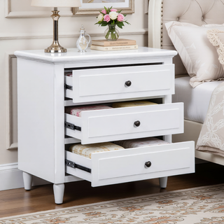 Sunvega Pine Wood Nightstand with 3 Spacious Drawers and Smooth Gliding Rails