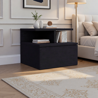 Sunvega Wall Mounted Floating Nightstand with Single Drawer and Two-Tier Shelf