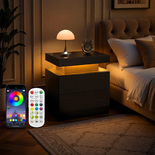 Sunvega Modern LED Nightstand with 2 Drawers Adjustable Lights for Bedroom Living Room
