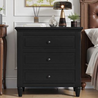 Sunvega Pine Wood Nightstand with 3 Spacious Drawers and Smooth Gliding Rails