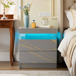 Sunvega Modern LED Nightstand with 2 Drawers Adjustable Lights for Bedroom Living Room
