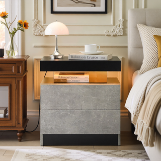 Sunvega Modern LED Nightstand with 2 Drawers Adjustable Lights for Bedroom Living Room