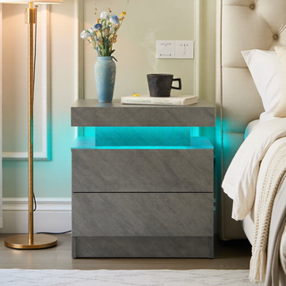 Sunvega Modern LED Nightstand with 2 Drawers Adjustable Lights for Bedroom Living Room