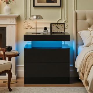 Sunvega Modern LED Nightstand with 2 Drawers Adjustable Lights for Bedroom Living Room