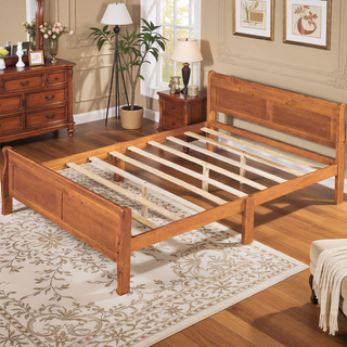 Sunvega Full Size Wood Platform Bed with Headboard and Classic Solid Wood Slat Support