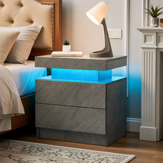 Sunvega Modern LED Nightstand with 2 Drawers Adjustable Lights for Bedroom Living Room