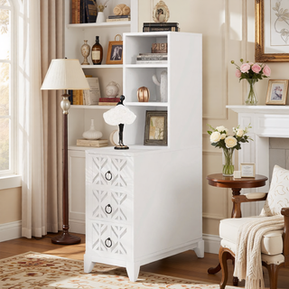 Sunvega American Style End Table with Charging Station Drawers and Arc Design