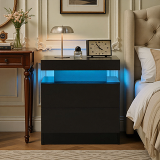 Sunvega Modern LED Nightstand with 2 Drawers Adjustable Lights for Bedroom Living Room