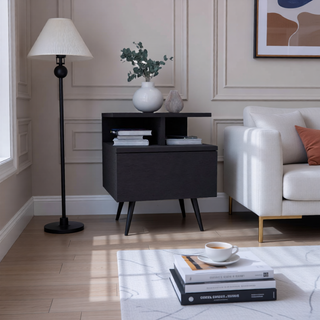 Sunvega Wall Mounted Floating Nightstand with Single Drawer and Two-Tier Shelf