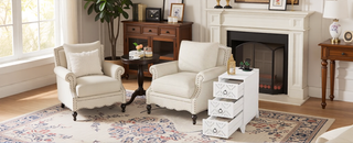 Sunvega American Style End Table with Charging Station Drawers and Arc Design