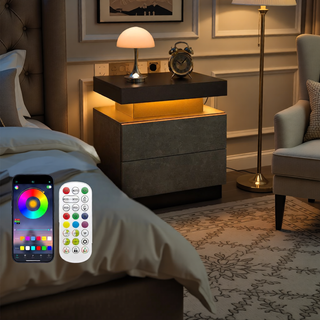 Sunvega Modern LED Nightstand with 2 Drawers Adjustable Lights for Bedroom Living Room