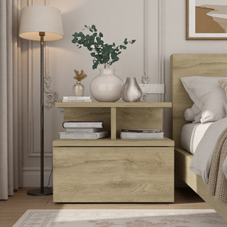 Sunvega Wall Mounted Floating Nightstand with Single Drawer and Two-Tier Shelf