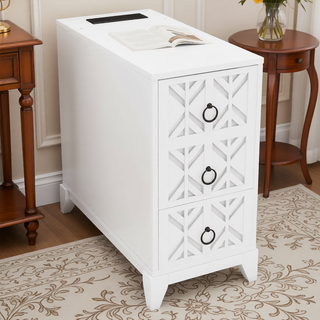 Sunvega American Style End Table with Charging Station Drawers and Arc Design