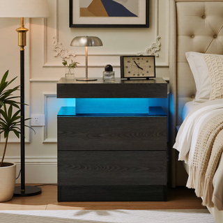 Sunvega Modern LED Nightstand with 2 Drawers Adjustable Lights for Bedroom Living Room