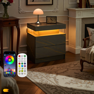 Sunvega Modern LED Nightstand with 2 Drawers Adjustable Lights for Bedroom Living Room