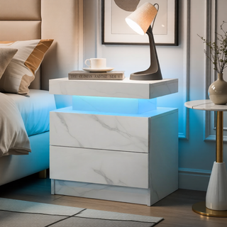 Sunvega Modern LED Nightstand with 2 Drawers Adjustable Lights for Bedroom Living Room