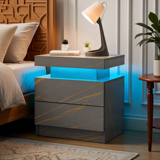 Sunvega Modern LED Nightstand with 2 Drawers Adjustable Lights for Bedroom Living Room