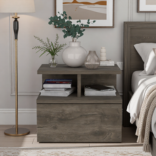 Sunvega Wall Mounted Floating Nightstand with Single Drawer and Two-Tier Shelf