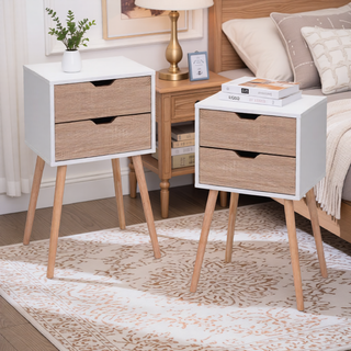 Sunvega Modern Nightstand with 2 Spacious Drawers and Solid Wood Legs for Bedroom