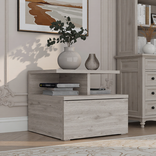 Sunvega Wall Mounted Floating Nightstand with Single Drawer and Two-Tier Shelf