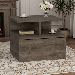 Sunvega Wall Mounted Floating Nightstand with Single Drawer and Two-Tier Shelf