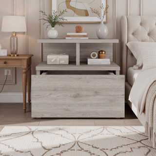 Sunvega Wall Mounted Floating Nightstand with Single Drawer and Two-Tier Shelf