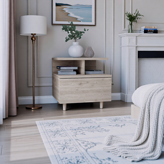 Sunvega Wall Mounted Floating Nightstand with Single Drawer and Two-Tier Shelf