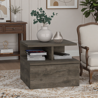 Sunvega Wall Mounted Floating Nightstand with Single Drawer and Two-Tier Shelf