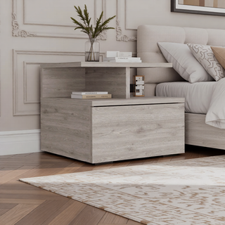 Sunvega Wall Mounted Floating Nightstand with Single Drawer and Two-Tier Shelf