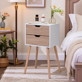 Sunvega Modern Nightstand with 2 Spacious Drawers and Solid Wood Legs for Bedroom