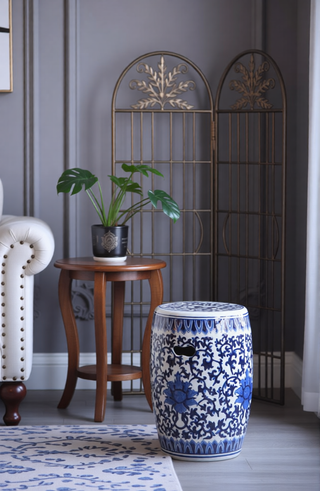 Sunvega Blue Capiz Inlay Tapered Hexagon Accent Stool for Bedrooms