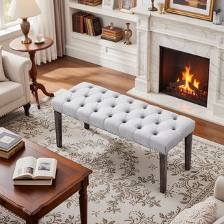 Sunvega Tufted Upholstered Velvet Bench Ottoman with Sponge Cushion for Bedroom