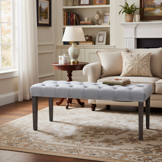 Sunvega Tufted Upholstered Velvet Bench Ottoman with Sponge Cushion for Bedroom
