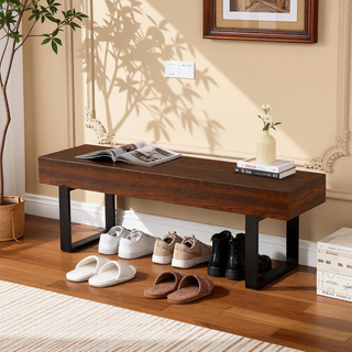 Sunvega 59" Modern Black MDF Bench with Metal Legs for Entryway and Bedroom