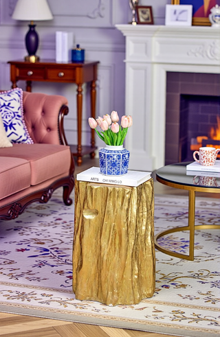 Sunvega Blue Capiz Inlay Tapered Hexagon Accent Stool for Bedrooms