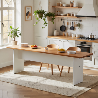 Sunvega Modern Rustic Dining Bench with Wood-Grain Details and H Base