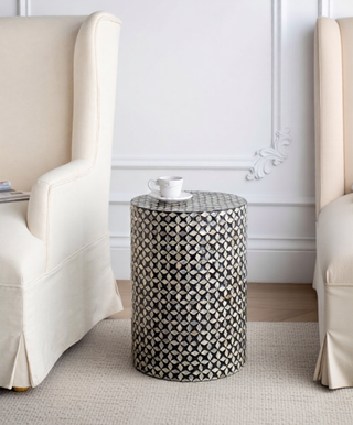 Sunvega Blue Capiz Inlay Tapered Hexagon Accent Stool for Bedrooms