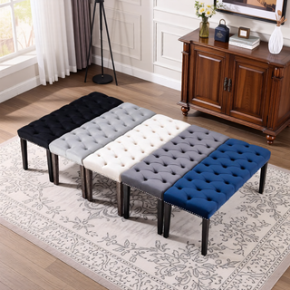 Sunvega Tufted Upholstered Velvet Bench Ottoman with Sponge Cushion for Bedroom