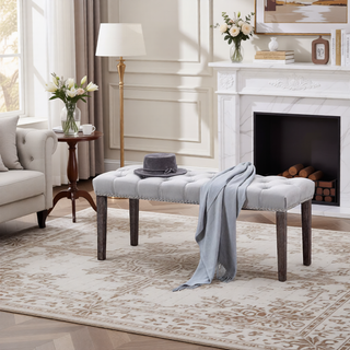Sunvega Tufted Upholstered Velvet Bench Ottoman with Sponge Cushion for Bedroom