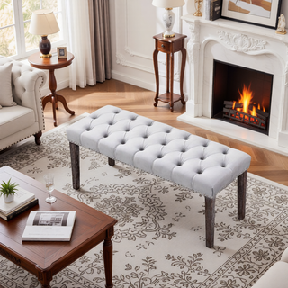 Sunvega Tufted Upholstered Velvet Bench Ottoman with Sponge Cushion for Bedroom