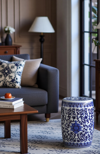 Sunvega Blue Capiz Inlay Tapered Hexagon Accent Stool for Bedrooms