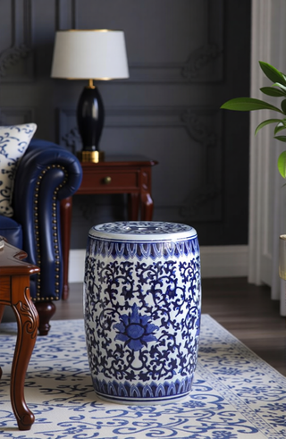 Sunvega Blue Capiz Inlay Tapered Hexagon Accent Stool for Bedrooms