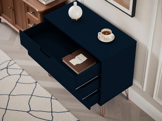 Sunvega Midnight Blue Mid-Century Modern Dresser with 3 Spacious Drawers